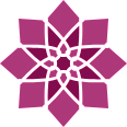 Geometryczny symbol w kształcie kwiatowego mandali w odcieniach fioletu i różu.
